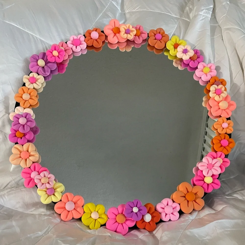 Handmade Clay Flower Mirror | Wall Decor | 20 inch